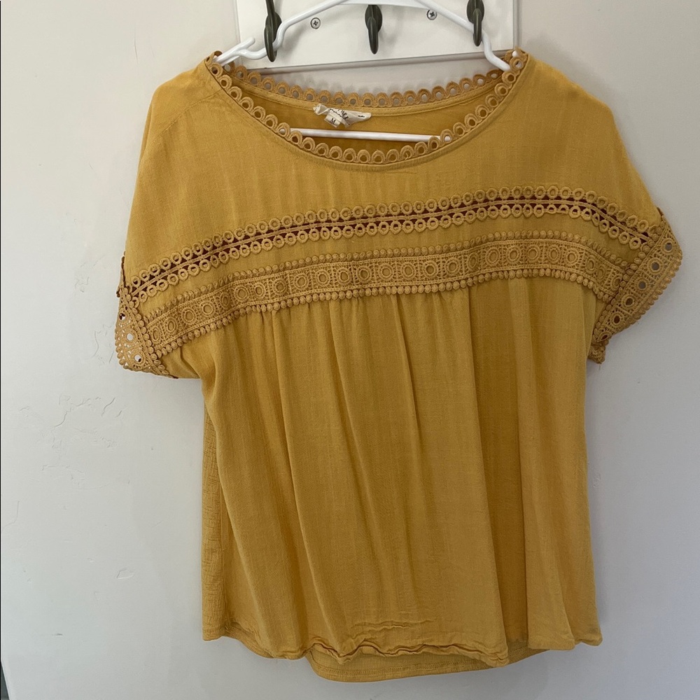 Elegant Mustard Women's Blouse with Crochet Detail